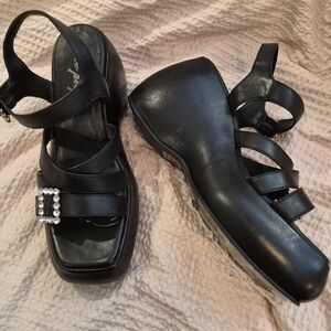 Free People Black Platform Sandals with Rhinestone Buckle